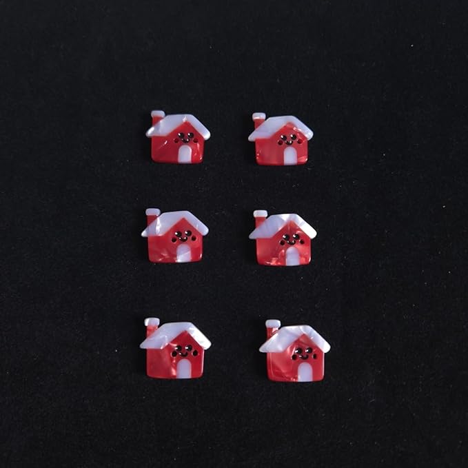Cute Wooden House Buttons for Crafts,Acetate Button for Clothes,Cute Buttons for Sewing,Button Bulk,Pack of 6
