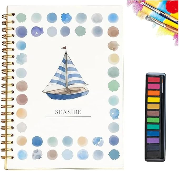 Water Color Workbook, Beginner-Friendly Watercolor Workbook, Watercolor Books, Nature Scenes Paint Set Art Crafts, with 12 Colors Paint Set with Paint Brush (G)