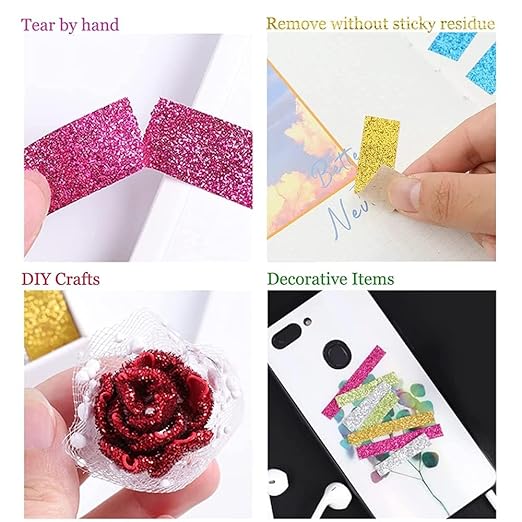 12 Rolls Glitter Washi Tape Set Christmas Washi Masking Tape Decorative Adhesive Tape for Scrapbooking DIY Crafts Crafters Embellished Journals Planners Cards Gift Wrapping Ribbons Wedding