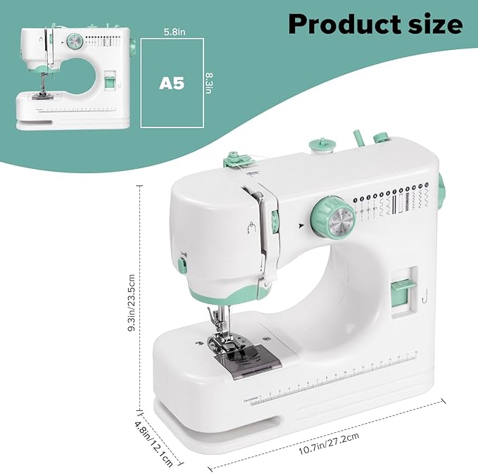Sewing Machine for Beginners, Mini Sewing Machine with Sewing Kits, Electric Portable Sewing Machine with Full Featured, Built-in 12 Stitches, Twin Needle