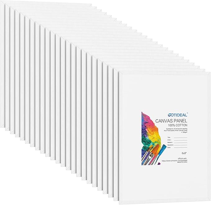 GOTIDEAL Canvases for Painting, 6x8 inch of 24, Professional Primed White Blank Flat Canvas Panels- 100% Cotton Artist Canvas Boards for Acrylics Painting, Oil Watercolor Tempera