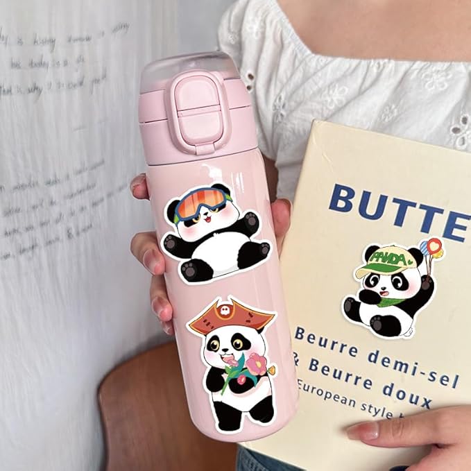 24 Sheets Panda Make a Face Stickers, Mix & Match Facial Feature Decals, Waterproof Vinyl Animal Stickers for Journaling Scrapbooking and Creative Collage