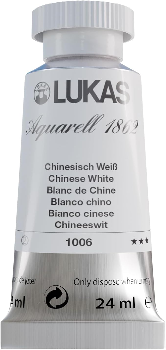 Lukas 1862 Aquarell Artists' Watercolor Tubes, Chinese White 24 ml - Vibrant Professional Grade Watercolor Paint - Easy-to-Wet, Intense Color, Long-lasting - Ideal for Professional Watercolorists