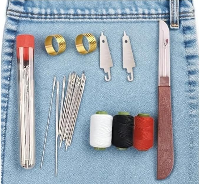 Big Eye Steel Needle Set，Hosenwelt Sewing Kit, 37PCS Sewing Tool Set, Thread Kit for Sewing Clothes, Portable DIY Hand Made Craft Set, Multi-Purpose Needle and Thread Kits
