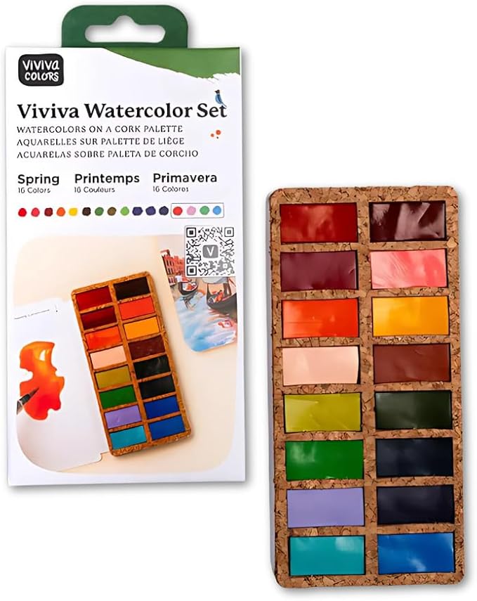 Viviva Colors Travel Watercolor Paint Set - Spring 16 Watercolor Paints for Adults, Beginners, Artists, Hobbyists - Lightfast, Vibrant, Handmade & Portable Watercolor Kit with Mixing Palette