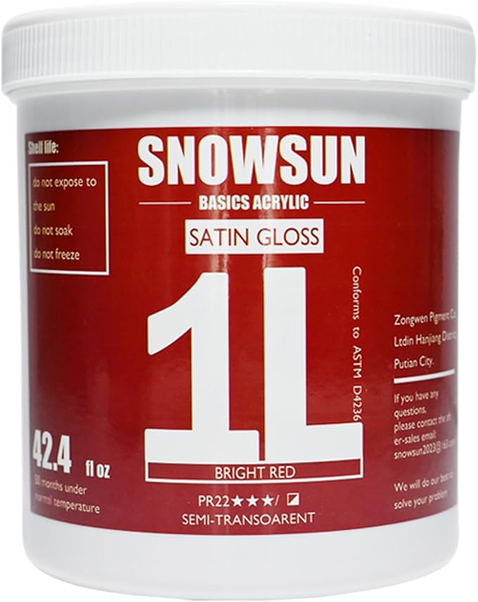 SNOWSUN Red Acrylic Paints, Large Bulk Heavy Body Acrylic Paint (1L，About a quarter of a gallon) - Non Toxic Gloss Thick Art Paint for Multi-Surface, Canvas Wood Ceramic and Leather, Stone Craft, for Artists & Beginners