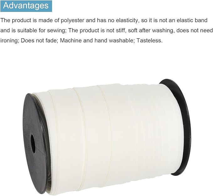 MECCANIXITY 1 Inch Double Fold Bias Tape Polyester Continuous Bulk Bias Tape for Sewing,Seaming Quilting Hemming Binding Crafts (Beige White 55 Yards)