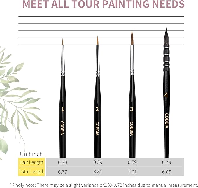 Professional Watercolor Sable, Squirrel Hair Paint Brushes, Mop Round Tip Detail Paintbrush Set for Oil Painting, Gouache, Detailing, Acrylic
