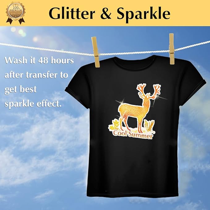 TransOurDream Glitter 3.0 Heat Transfer Paper for Inkjet Printer (20 Sheets, 8.5x11'') Printable Heat Transfer Vinyl for T Shirts Iron on Transfers for Light & Dark Fabric (TOD-GL3-20)