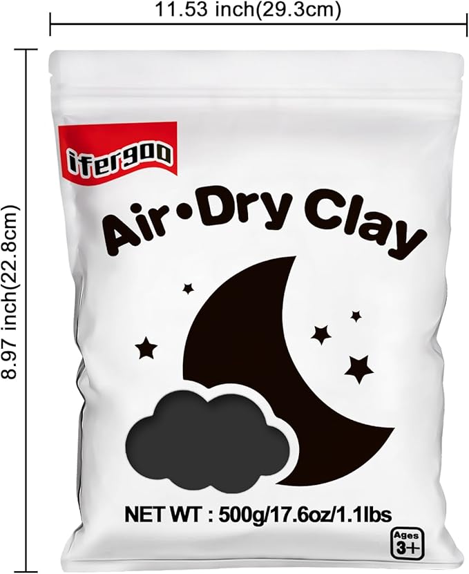 Ifergoo Black Foam Modeling Clay- Moldable Cosplay, Air Dry, Squishy Molding Clay for Adult Arts & Craft Project, Fake Bake, Slime Supplies, 1.1LBS/500G