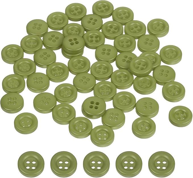 HARFINGTON 50pcs Sewing Button 11mm (15/32 Inch) 4 Holes Resin Thickened Round Crafting Replacement Buttons for Clothing DIY Crafts Decoration, Green