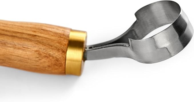 Scorp Knife | Round Carving Tool for Spoons, Bowls, and Cups | Spoon Bowl Carving Tools | for Beginners | Oak Wood Handle with Carbon Steel Blade (Angled Full Scorp)