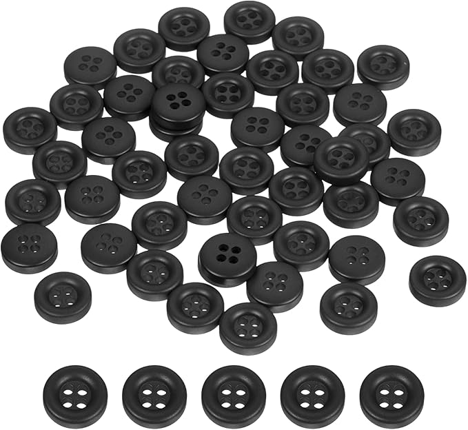 HARFINGTON 50pcs Sewing Button 11mm (15/32 Inch) 4 Holes Resin Thickened Round Crafting Replacement Buttons for Clothing DIY Crafts Decoration, Black