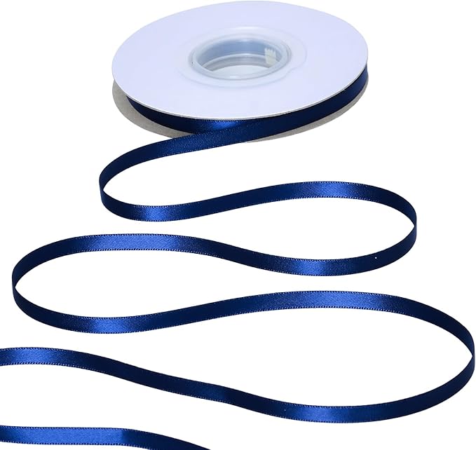 YAMA Navy Blue Double Faced Satin Ribbon, 1/4 Inch 25 Yards, Navy Ribbon for Gift Wrapping Crafts Hair Bows Wedding Party Decoration