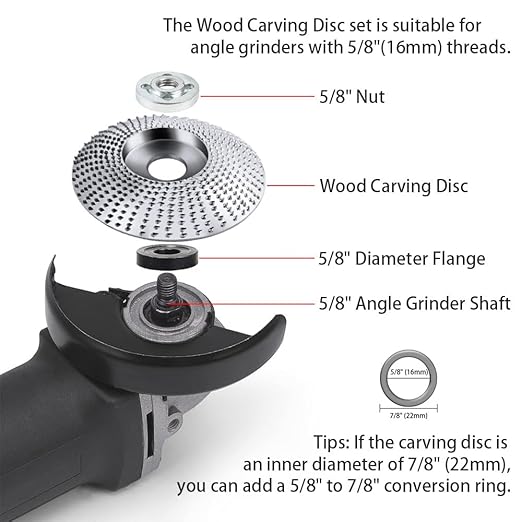 5PCS Wood Turbo Carving Disc Set for Angle Grinder 4 or 4 1/2" with 5/8" Upgraded, DIY Wood Carving Tools Cutting Wheel for Fast Grinding Shaping