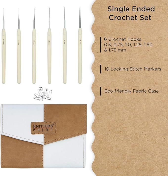 Knitter’s Pride Pearl Steel Crochet Hook Set – 6 Hook Sizes (0.50mm to 1.75mm)