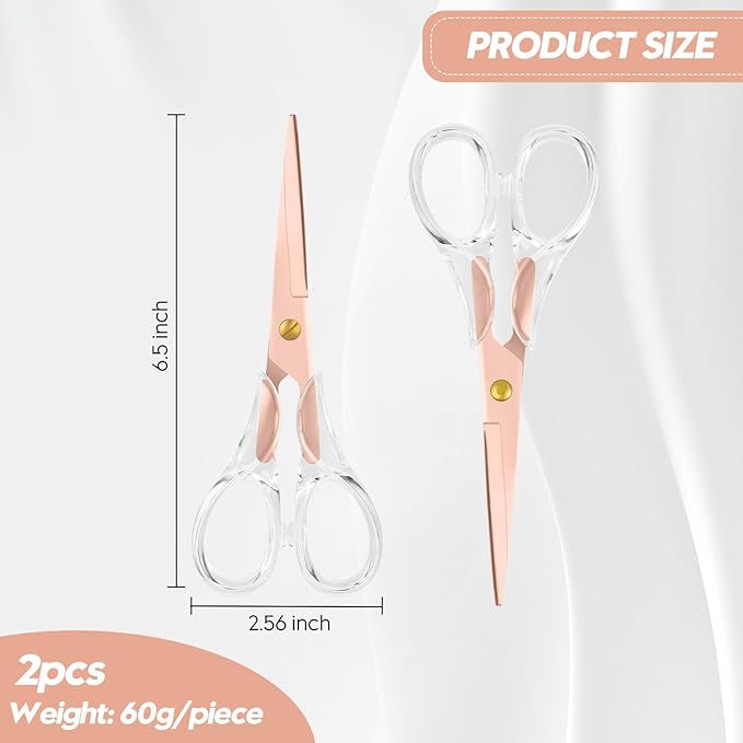 Honagu Premium Acrylic Handle Scissors -Stainless Steel Blades, Precision Cutting, Ergonomic Design, Ideal for Home, Office, and Craft Use - 2 Pack (Rose Gold)