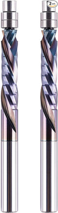 SpeTool 2PCS Compression Spiral Flush Trim Router Bit 1/4" Shank 1-1/8" Cutting Length with TAC Caoted, High-Performance Solid Carbide with Bottom Bearing Pattern Router Bit for Woodwoking