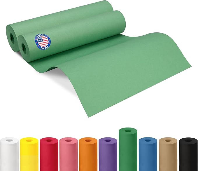 12" x 1200" (100 ft) Green Kraft Paper Rolls, Pack of 2 - USA-Made Quality Craft Paper for Gift Wrapping, Kids' Arts & Crafts, School Projects - 50 lb Natural Material by IDL Packaging