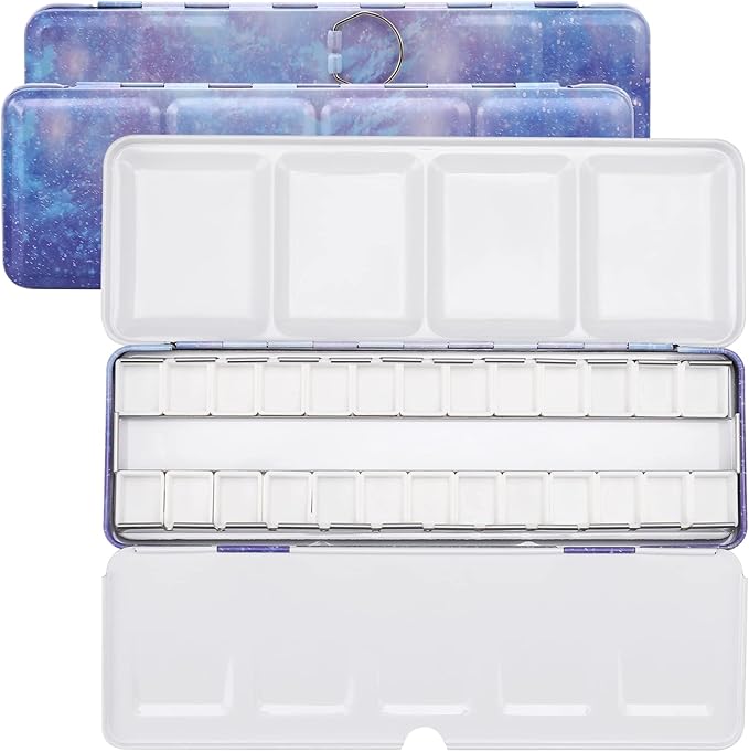 MYARTOOL Empty Watercolor Palette, Purple Empty Watercolor Tin Palette Paint Case with 24 PCS Empty Half Pans for DIY Travel Watercolor Palette, Acrylic and Oil Painting