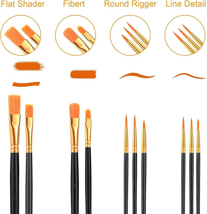 AROIC Paint Brush Set, 10 Pack 100 Pcs Acrylic Paint Brushes Artist Paint Brushes for Oil Watercolor Acrylic Face Rock Painting（Black）
