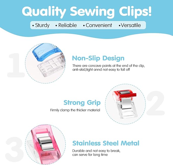 Beeveer 600 Sewing Clips Quilting Supplies Multipurpose Plastic Fabric Clips Assorted Colors for Sewing Quilting Binding Crafts