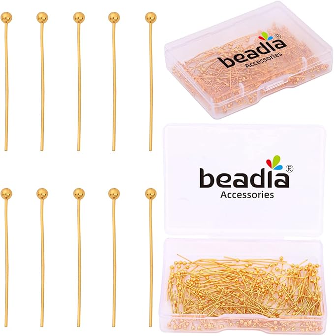 18K Gold Plated Ball Head Pins Non Tarnish 25mm 200pcs for Jewelry Making Findings