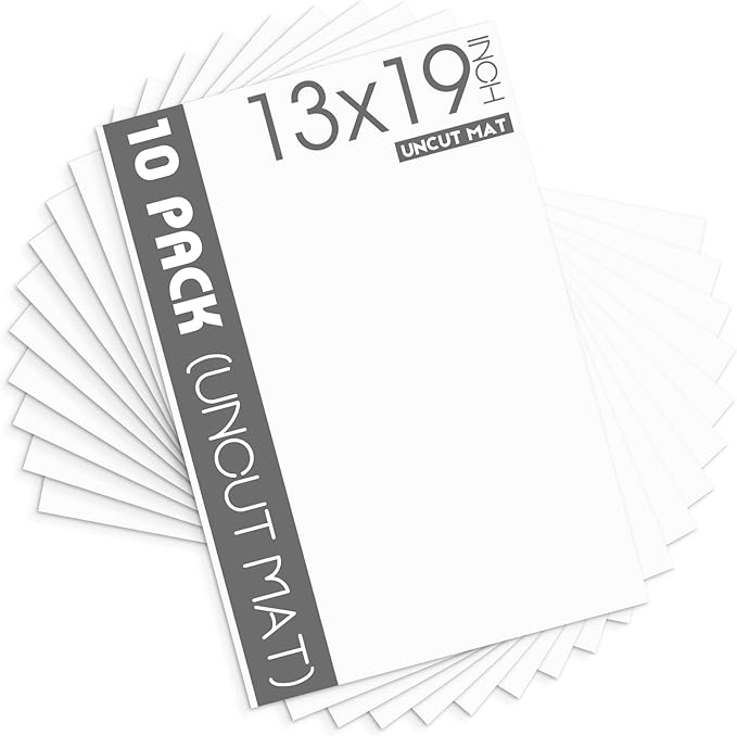 Mat Board Center, Pack of 10 13x19 White Uncut Mat Boards, Acid Free, 4-Ply Thickness, White Core, Great for Pictures, Photos, Framing Backing