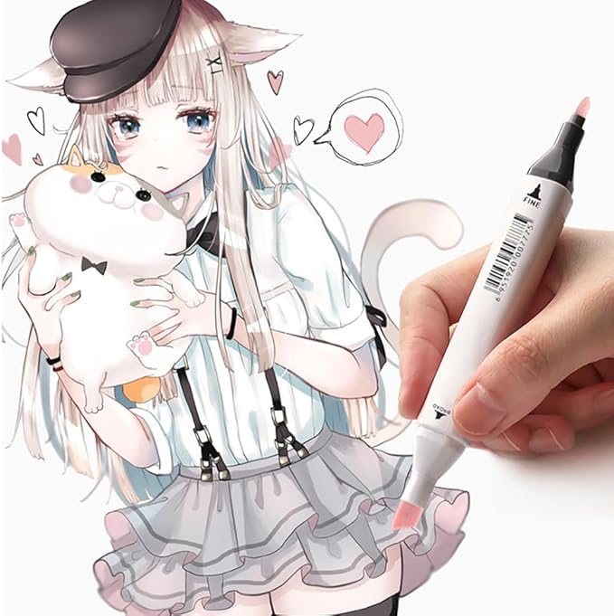 12Pcs Alcohol Markers Pure Color Series,Dual Tip Art Solid Color Markers Set for Adults Beginner Drawing Sketching(Black)