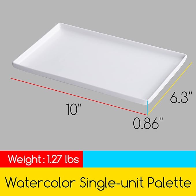 MEEDEN Ceramic Tray Palette, Ceramic Artist Paint Palette, Porcelain Mixing Tray for Watercolor Gouache Painting, Large Mixing Area White Rectangle Palette for Painting Large Artwork
