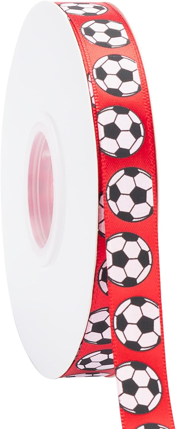 Soccer Ribbon,5/8-Inch x 50-Yard,White/Red,Use for Team Hair Bows,Wreath,Sport Lanyards,Gift Wrapping,Party Decoration,All Crafting and Sewing (Red, 50-Yard)