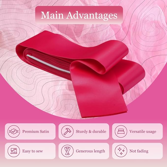 Bright Pink Satin Blanket Binding 2 Inch x 4 3/4 Yards Single Fold Tape for Quilt Edging Pink Smooth Finish Easy to Sew On Durable Trim Material Ideal for Blanket Crafts DIY Projects Sewing
