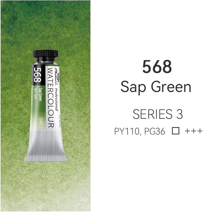 PHOENIX Professional Watercolor Paint Single Tube - 0.47 Fl Oz / 14ml - Sap Green