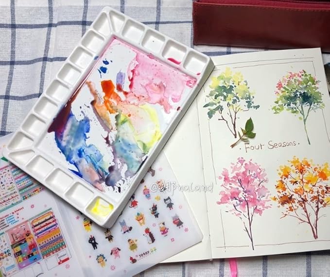 Bower Bird Porcelain Watercolor Palette 18wells Rectangle Artist Professional Ceramic Palettes for Painting (Porcelain)