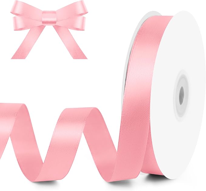 KMER LIFE 5/8" Wide x 50 Yards Pink Single Faced Polyester Satin Ribbon, Pink Satin Ribbon Perfect for Wedding Decor, Wreath, Crafts, Gift Wrapping & Other Projects (Pink)