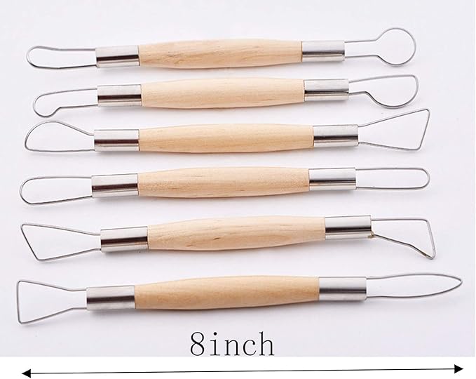 YYaaloa 6pcs Set Wood Crafts Clay Modeling Tool Pottery Carving Tools for Shaping and Sculpting for Ceramics Clay Pottery (Wood -6pcs)