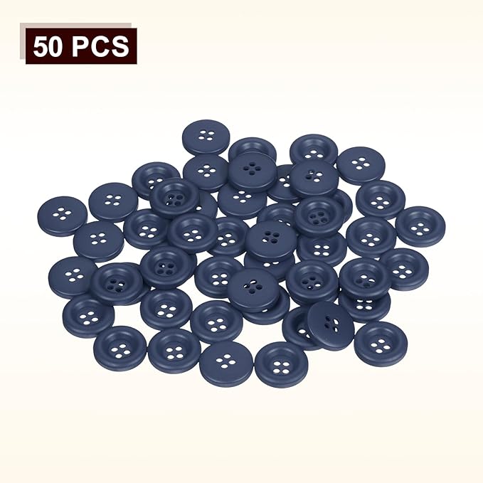 HARFINGTON 50pcs Sewing Button 15mm (5/8 Inch) 4 Holes Resin Thickened Round Crafting Replacement Buttons for Clothing DIY Crafts Decoration, Dark Blue