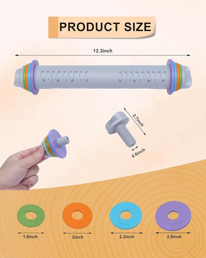 eZAKKA Adjustable Rolling Pin with Thickness Rings, 12inch Clay Pottery for Clay Tools, Pottery Tools with Clay Slab Roller & Clay Guides Sticks