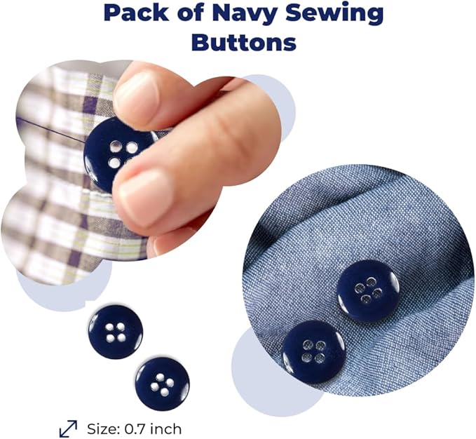 100 Pcs Navy Pant Buttons 0.7 inch Industrial Buttons for Sewing 27L 4 Hole Sewing Round Plastic Replacement Bulk Ideal for Pant Uniform Pants Jeans Jacket Skirt Shorts Craft DIY Art Decorative
