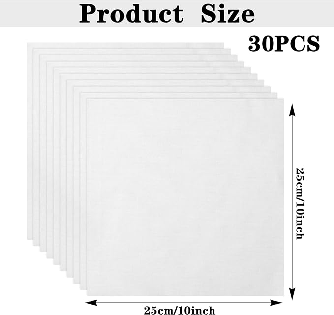 30Pcs White Cotton Fabric 10x10 Inches Precut Fabric Squares Quilting Fabrics Bundles for Halloween Christmas DIY Craft Sewing Making