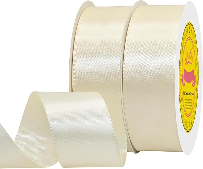 100 Yards Ivory Satin Ribbon Polyester Ribbon for Gift Wrapping Very Suitable for Weddings Party Hair Bow Invitation Decorations and More（1-1/2 inch X 50Yards X 2 Roll）