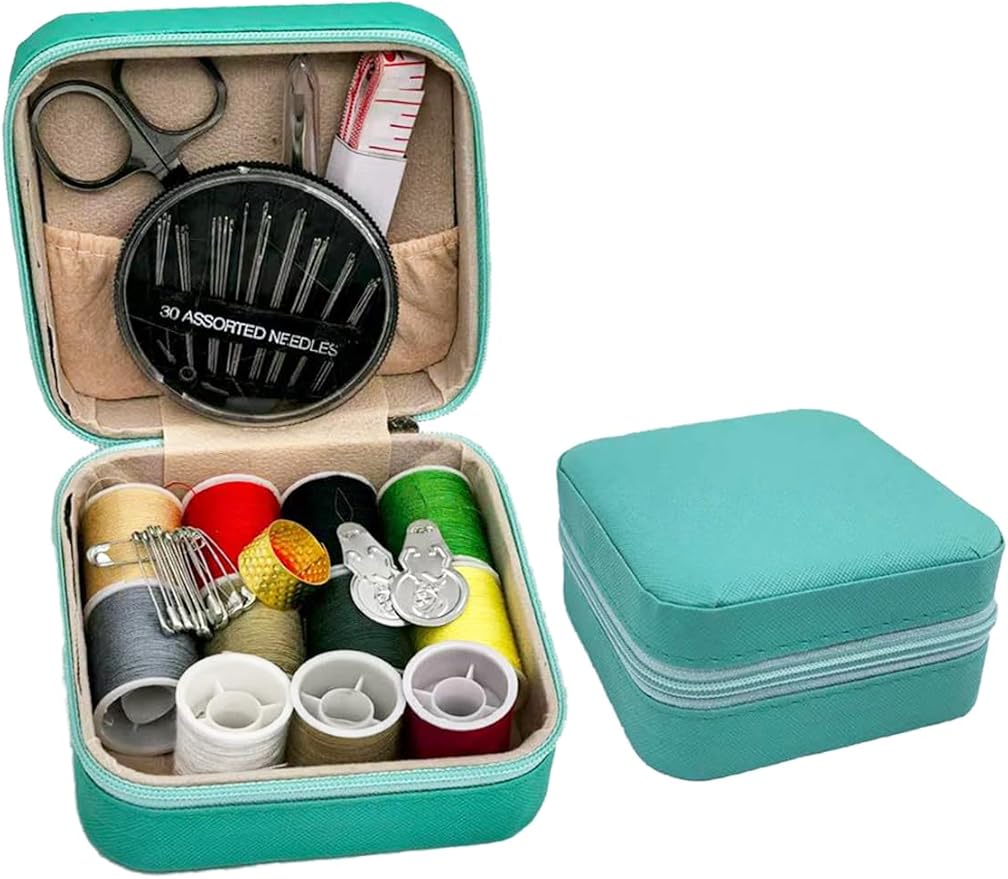 Portable Sewing Kit for Adults, Travel Sewing Supplies with Needles, Thread, Scissors, Zipper Repair Kit, Mini Emergency Sewing Set for Home, Office, Beginner & on-The-Go Repairs (Green)
