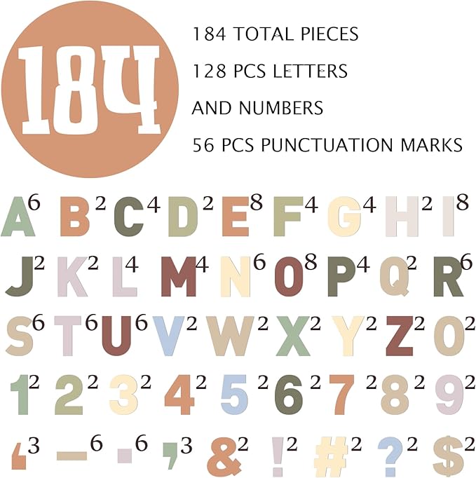 184 Pcs Large Vinyl Letter Sticker 6" Big Alphabet Number and Symbol Sticker Self Adhesive Removable Letter Decal for Christmas Bulletin Board Classroom Decor Poster Window Door Mailbox(Vivid Color)