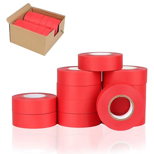 12 Pack Red Flagging Tape, Non Adhesive Surveyors Tape, Neon Tree Marking Ribbon, Great Visual Labeling & Tagging for Home & Workplace Use, 1 in. x 150 ft
