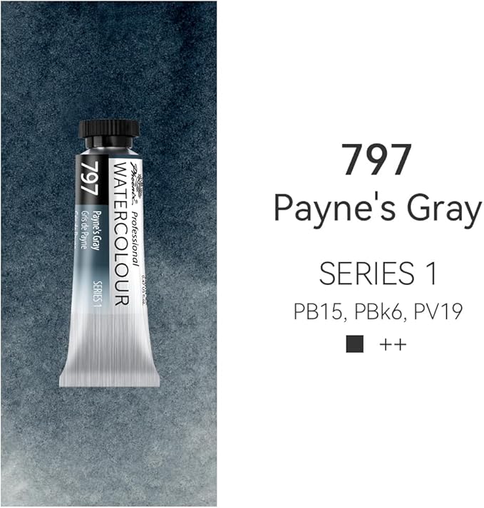 PHOENIX Professional Watercolor Paint Single Tube - 0.47 Fl Oz / 14ml - Payne's Gray