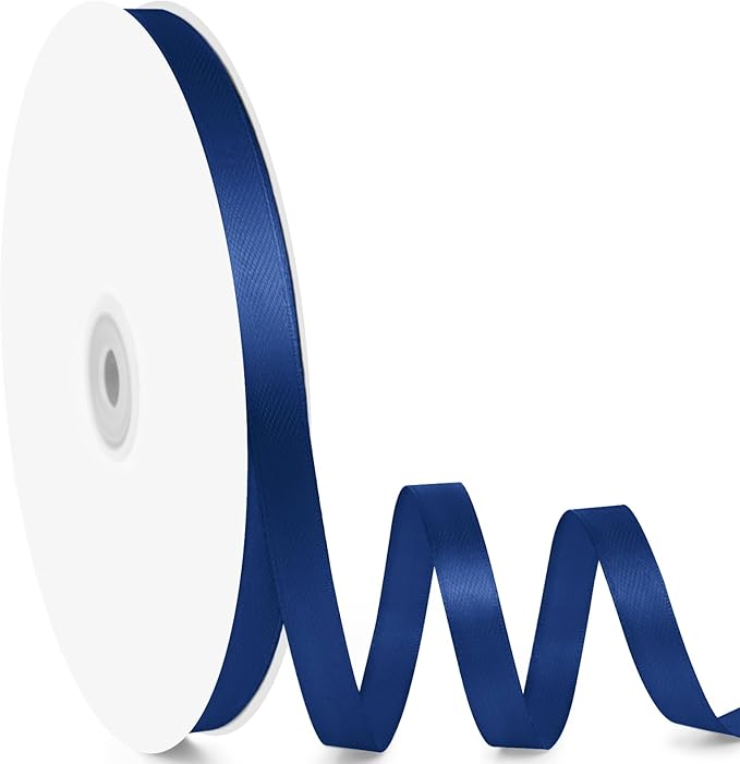 3/8" x 100 Yards Satin Ribbon - Navy Blue Silk Ribbon with Spool - Ideal for Gift Wrapping, Floral Bouquets, Crafts, Wedding Party Decorations, Christmas and Sewing Projects
