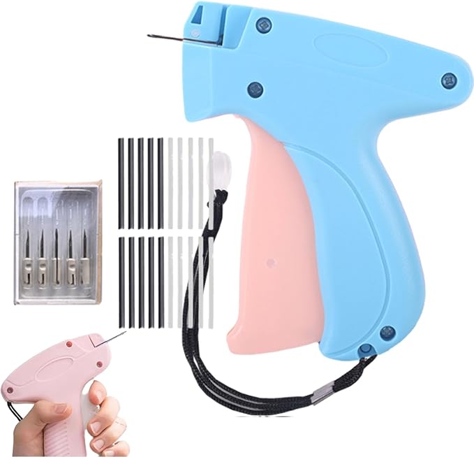 Portable Hemming Tool, Handheld Portable Sewing Machine, Includes 5 Needles, 1000 White Glue Needles& 1000 Black Glue Needles, For Quick Hemming & Repairs (Blue-Pink)