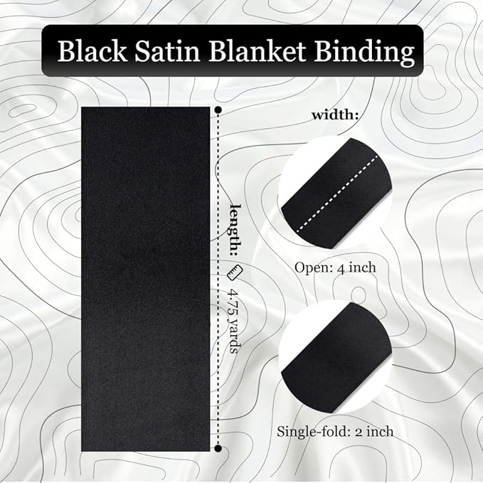 Black Satin Blanket Binding 2 Inch x 4 3/4 Yards Single Fold Tape for Quilt Edging Smooth Finish Easy to Sew On Durable Trim Material Ideal for Blanket Crafts DIY Projects Sewing