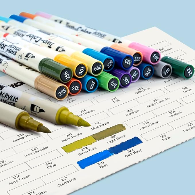 TRANSON 80 Colors Acrylic Paint Marker Set, 40 Pieces of Dual-color Acrylic Paint Pens with Brush Tips Versatile for Craft Painting, Drawing, Rock Painting, DIY, Paint on Most Surfaces