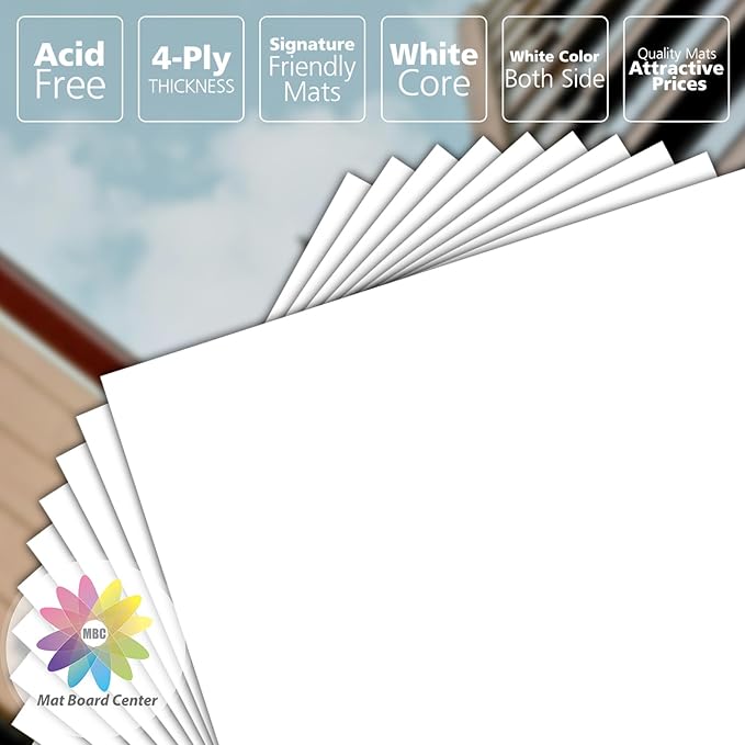 Mat Board Center, Pack of 10 13x19 White Uncut Mat Boards, Acid Free, 4-Ply Thickness, White Core, Great for Pictures, Photos, Framing Backing